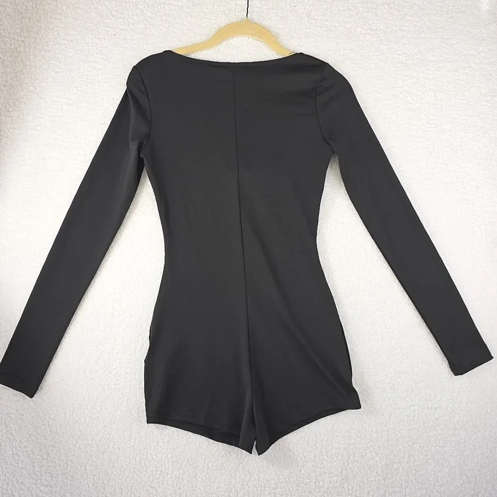 Edikted Sugar Long Sleeve Romper Black Size Small New - Picture 3 of 16